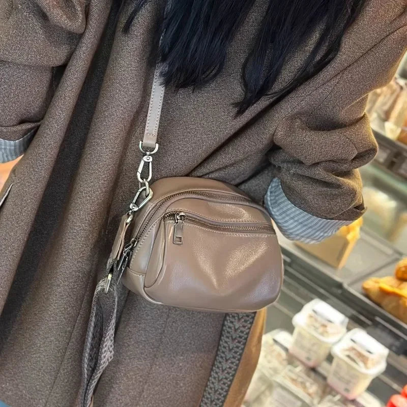 Cognac Multi-Zip Leather Crossbody