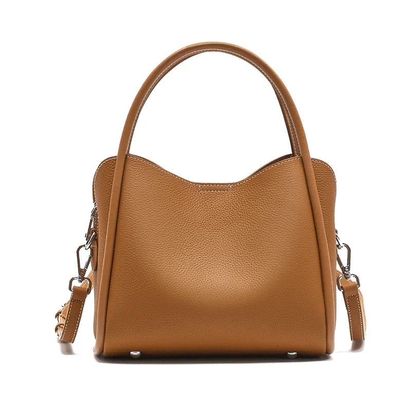 Ivory Pebbled Leather Top-Handle Crossbody Bag