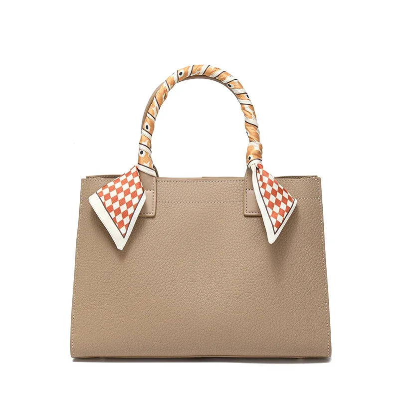 Scarf-Handle Pebbled Leather Tote Bag