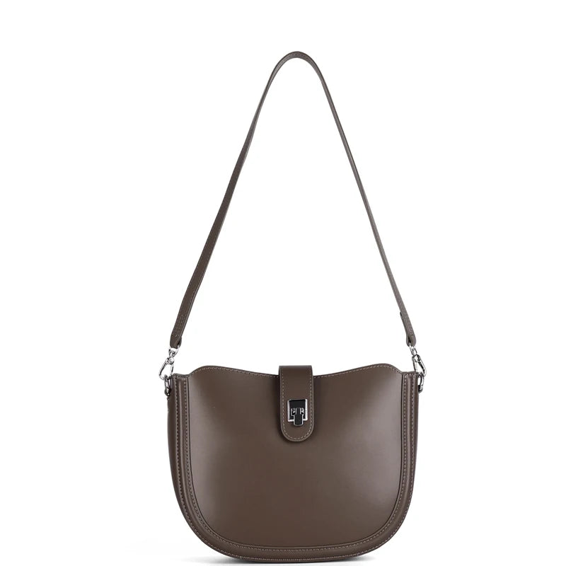 Brown Crescent Leather Shoulder Bag
