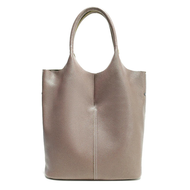 Pebbled Leather Bucket Tote Bag