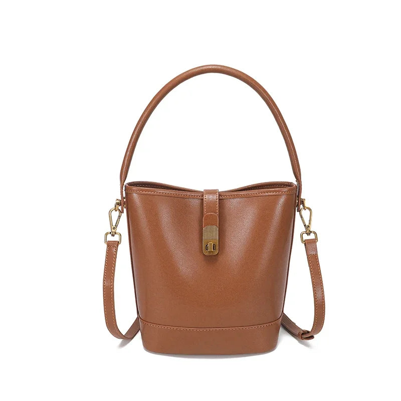 Vintage Leather Bucket Crossbody Bag