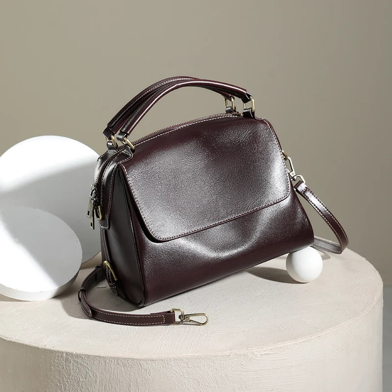 Glossy Brown Leather City Satchel
