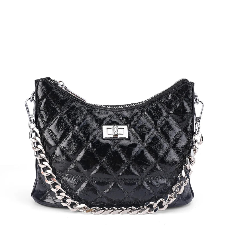 Glossy Quilted Chain Shoulder Bag