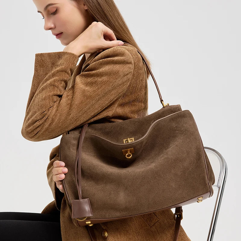 Suede Flap Shoulder Tote