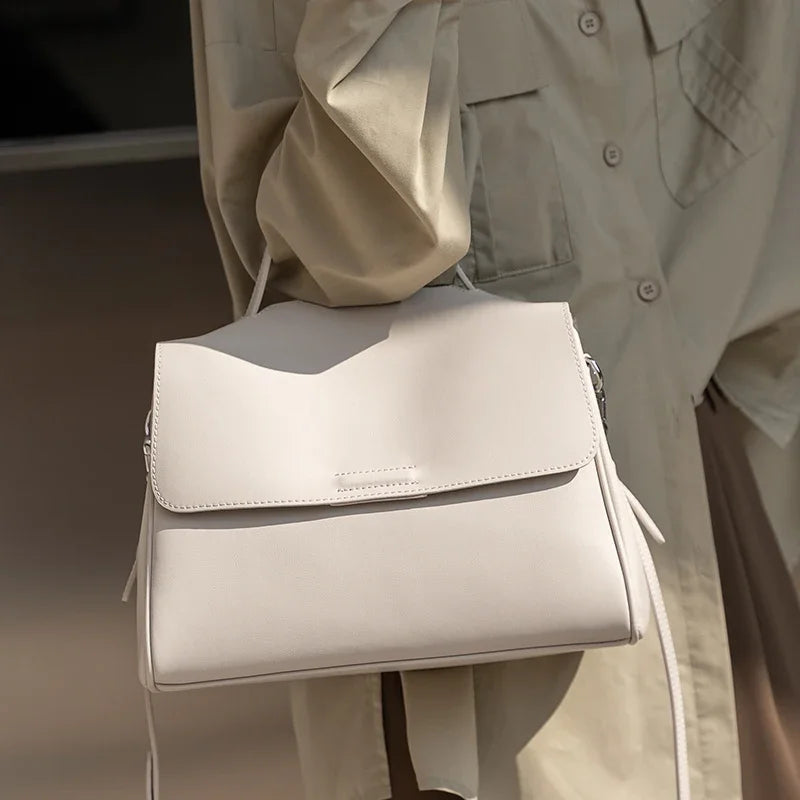 Tan Leather Flap Top Handle Bag