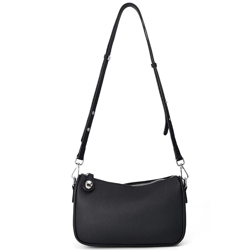 Black Pebbled Leather Baguette Bag