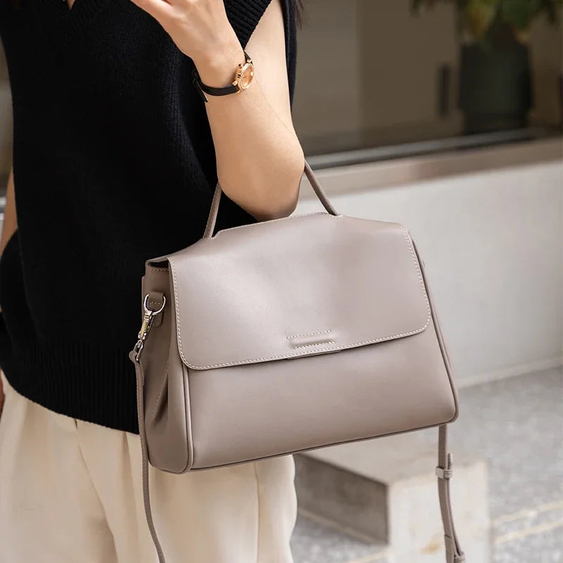 Tan Leather Flap Top Handle Bag