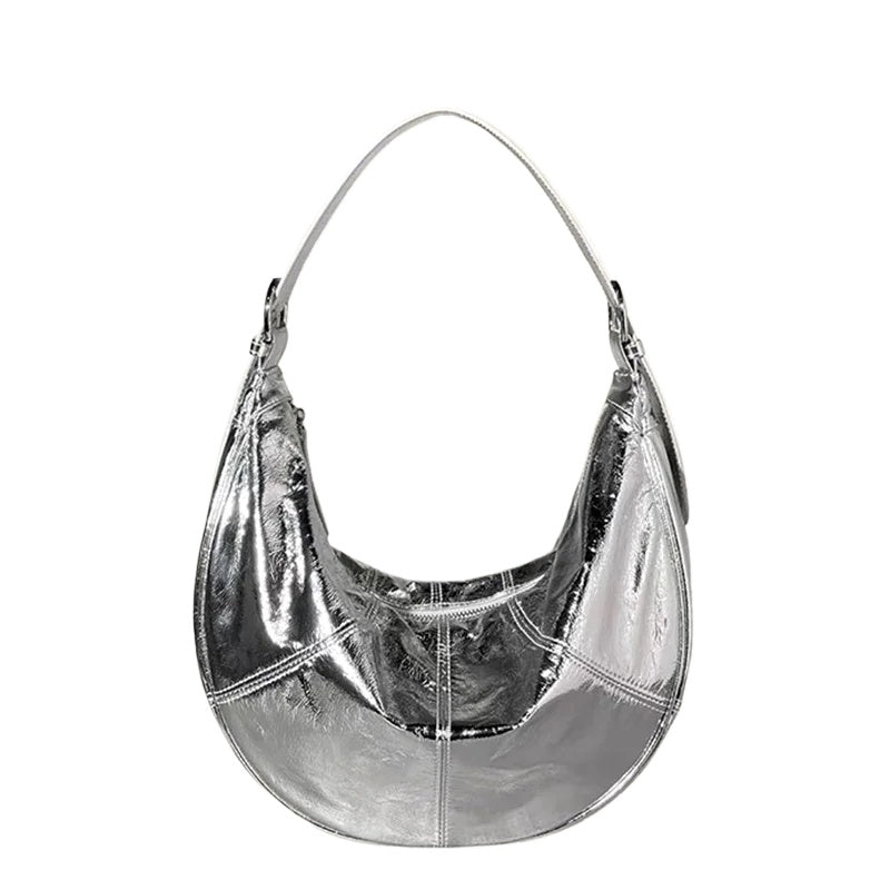 Silver Metallic Crescent Shoulder Bag