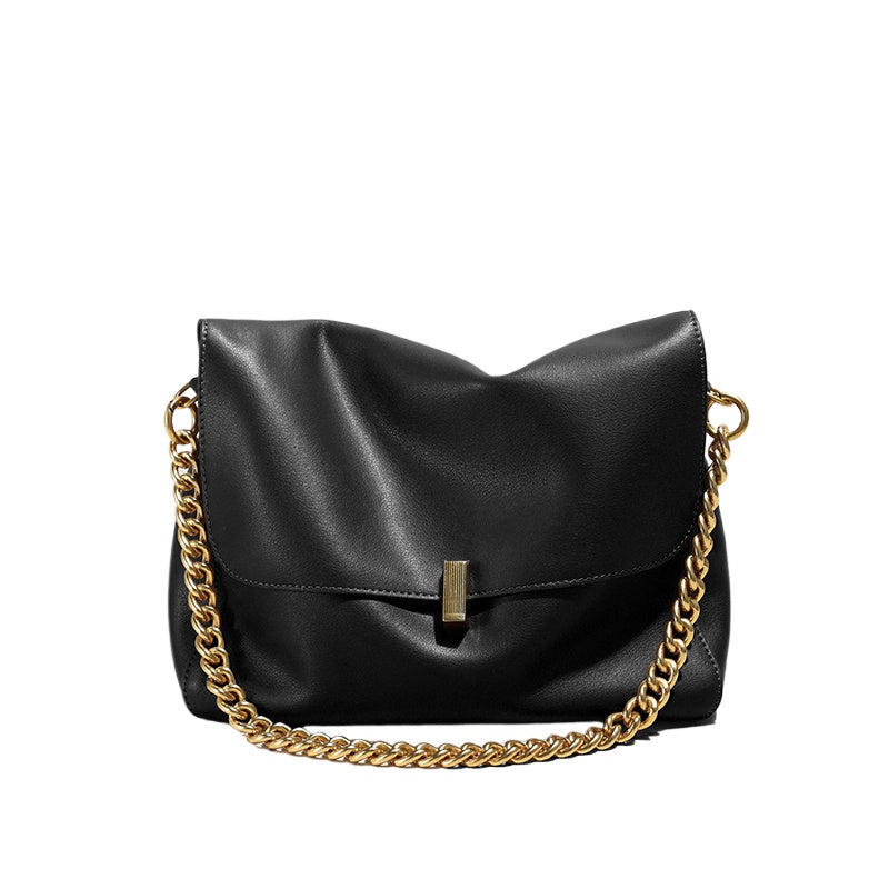 Taupe Chain Flap Leather Shoulder Bag
